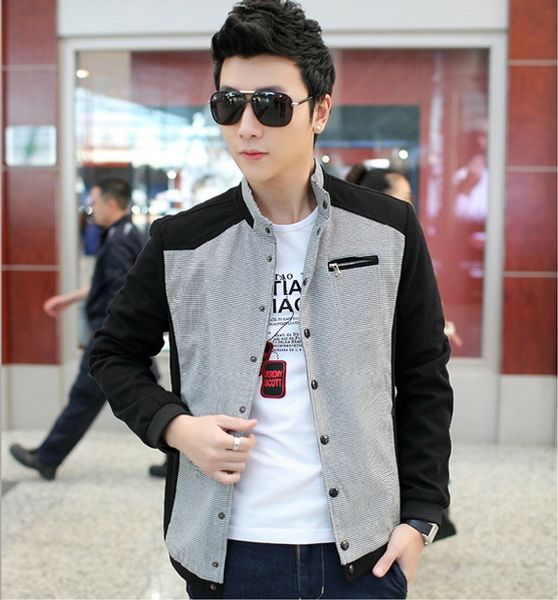

fall-cultivate one's morality splicing youth jackets men collar fashion tide jk03 cardigan coat moleton masculino jacket men casaco, Black;brown