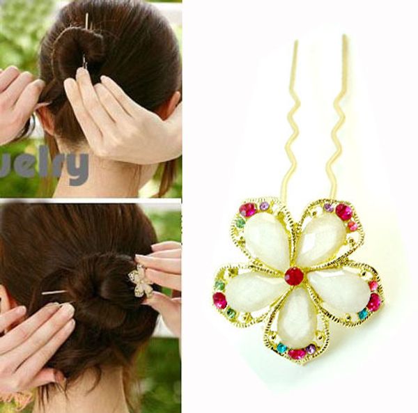 

wholesale-fashion hair accessory fork rhinestone crystal flower hair stick hairpin for women and girls yf008