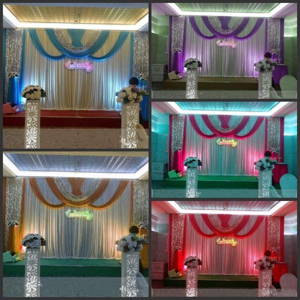 20ft 10ft Luxury Ice Silk Wedding Backdrop Stage Curtains With Swags Silver Sequin Fabric Wedding Props Satin Drape Curtain Party Decoration Wedding