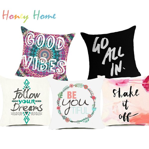 Proverb Letter Polyester Cushion Cover Funny Words Black And White