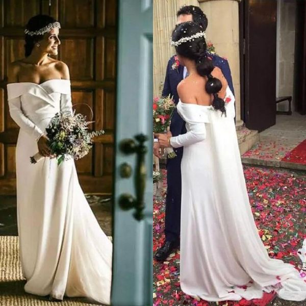 Бифштексы Свадебные платья 2017 шифон плеча с длинным рукавом Boho Свадебные платья плюс размер выполненный на заказ Китай EN11036