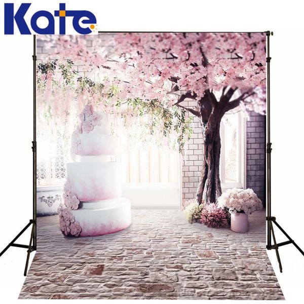 Acheter 65ft 10ft Rose Fleur De Cerisier Fond De Photo Gâteau De Mur De Briques Avec Des Cerisiers Photography Backdrops Studio For Baby Photos De