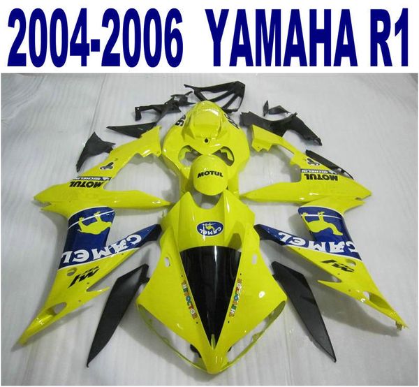 Stampaggio ad iniezione spedizione gratuita Kit carenatura ABS per YAMAHA 2004-2006 YZF R1 yzf-r1 04 05 06 set carenature in plastica CAMEL giallo blu PQ93