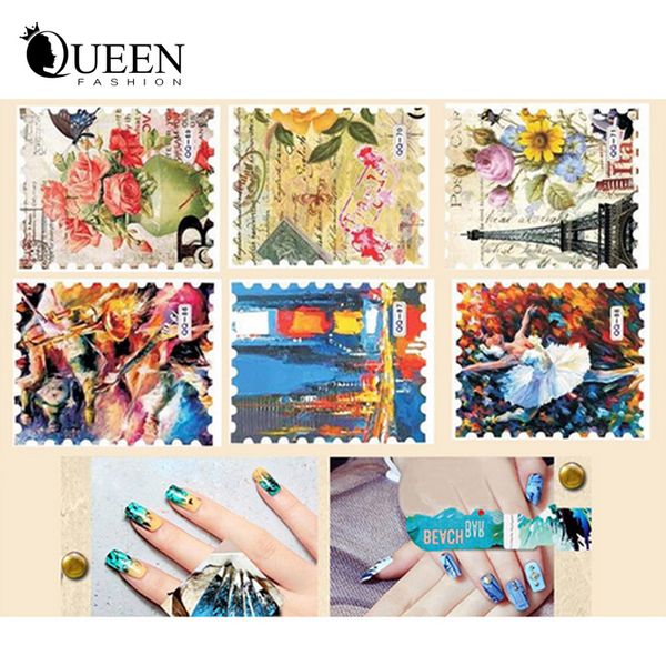 

wholesale-88designs,vintage postage stamp water transfer nail sticker,33pcs flower butterfly nail decals,nail decorations tips accessories, Black