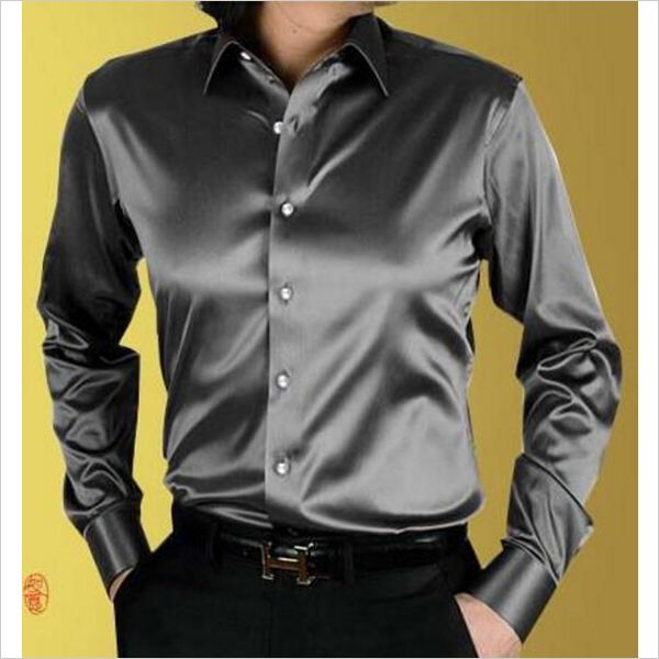 

wholesale-2016 new arrival custom made any colors elastic silk satin men wedding shirt groom shirts wear bridegroom slik shirt for men, White;black
