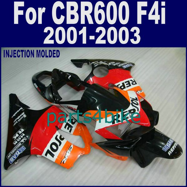 Corrida 100% Kits de corpo de injeção para carenagem HONDA CBR 600 F4i 01 02 03 CBR600 F4i 2001 2002 2003 carenagem amarela vermelha preta