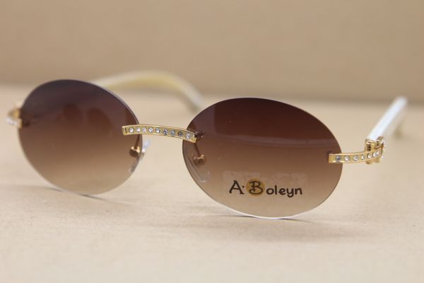 

2020 новый rimless t8307003 большой алмаз солнцезащитные очки круглый white buffalo horn очки старинные очки вождения очки размер кадра: 56, White;black