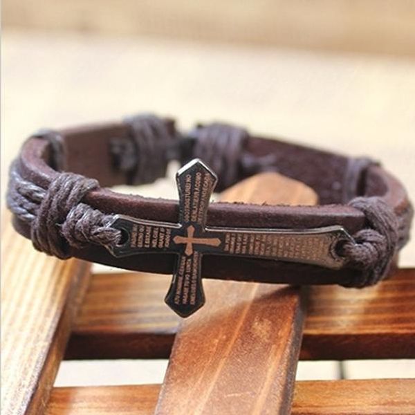 

wholesale-scripture cross bracelet metal vintage jewelry leather bracelet models b2, Golden;silver