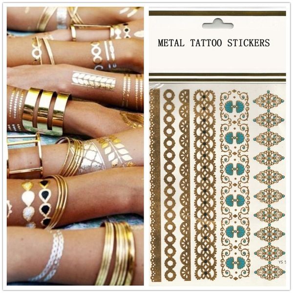 

golden armbands bracelets maker metallic tattoo jewelry inspired flash tattoo temporary stickers non-toxic 10 pcs/lot