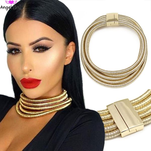 

maxi chokers fashion magnet button multilayer choker necklace & pendant kim kardashian statement necklace women wholesale collar, Golden;silver