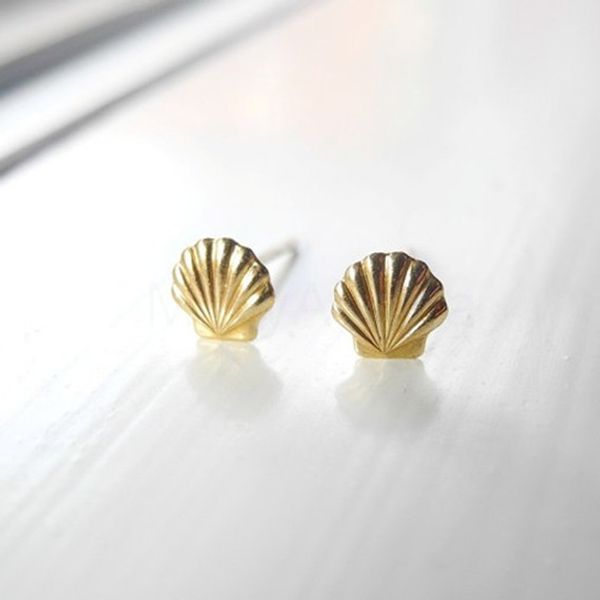

10pair gold silver sea clam shell earrings seashell stud earrings beach conch earrings nautical ariel mermaid studs jewelry, Golden;silver