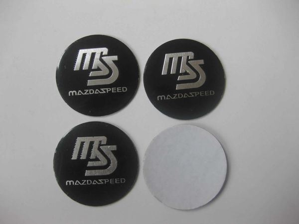 4 Stücke Schwarz MS MazdaSpeed ​​Aluminiumlegierung Auto Radmitte Radkappen Aufkleber Emblem