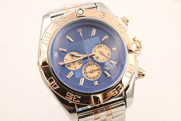 

Chronograph men topwatche chronograph function ilver tainle belt golden keleton blue dial port watche, Slivery;brown