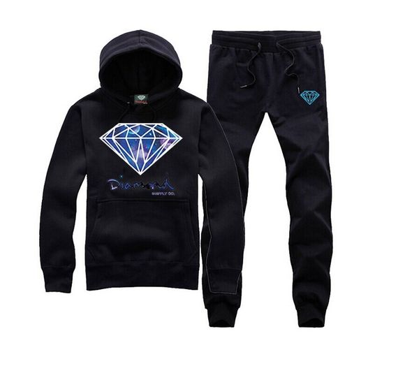 

s-5xl diamond supply sweat suit new arrival winter casual hooded tracksuit sport set male winter thick slim fit sets, Black