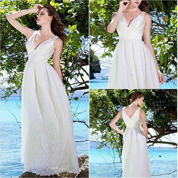 

2016 new fashion popular elegant ivory floor-length v-neck sleeveless satin/lace sheath wedding dresses 273, White