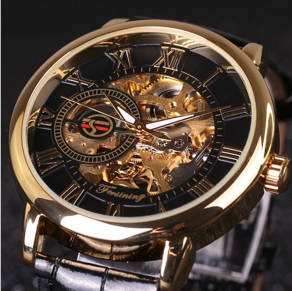 

watches men luxury watch china man's casual gold dial hollow manual mechanical leather strap, Slivery;brown