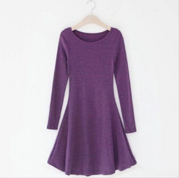 

короткие женщин вскользь платье хлопка с длинным рукавом о шее весной и осенью весь матч плюс размер девушка платье, Black;gray