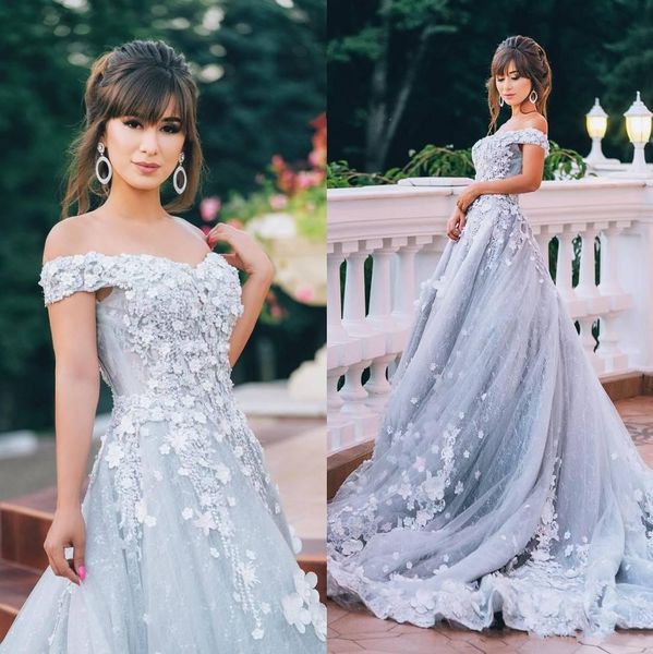 

Amazing Lace Wedding Dresses 3D Appliqued A Line Off The Shoulder Bridal Gowns Beaded Vestido De Novia Court Train Wedding Dress