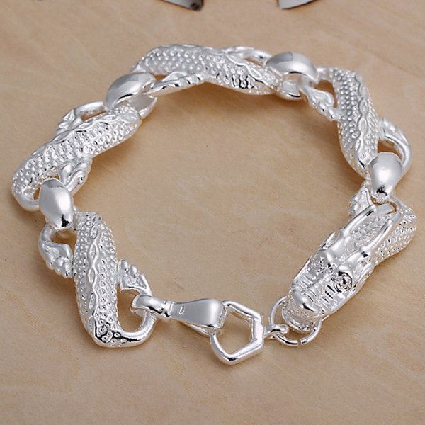 

gift 925 silver big white dragon bracelet - men dfmch036,brand new fashion 925 sterling silver plated chain link bracelets, Black