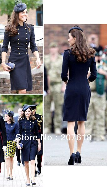 

wholesale-new women long wool coats kate middleton double breasted trench coat celebrity style autumn winter outerwear, Black