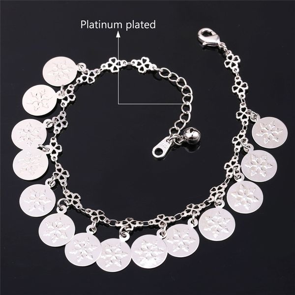 

women romantic snowflake coins charms ankle chains 18k real gold/platinum plated 18k stamp bracelets anklets, Red;blue
