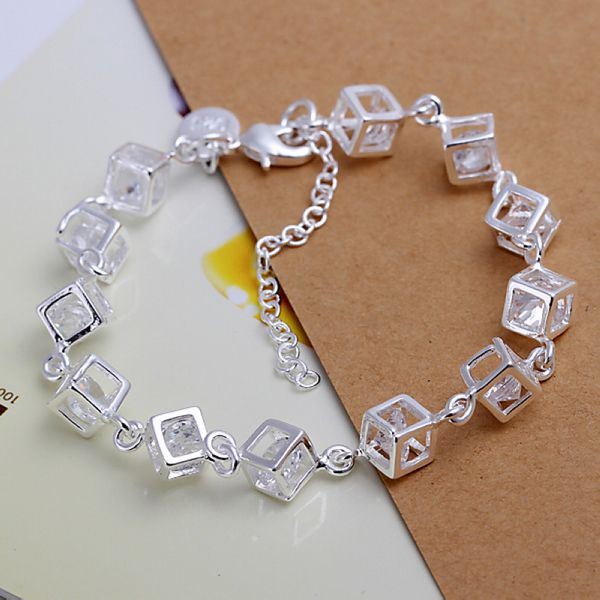 Livraison gratuite avec numéro de suivi Top vente 925 Bracelet en argent à carreaux blanc diamant Bracelet bijoux en argent 10 pièces/lot pas cher 1798