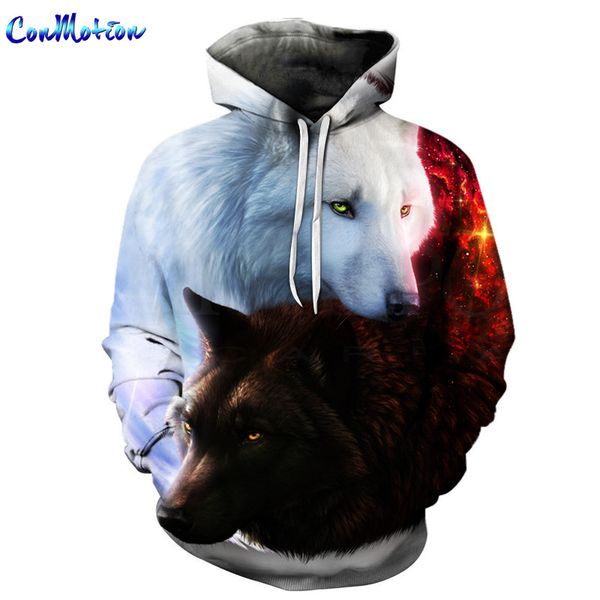 

wholesale- conmotion black and white wolf snuggle fashion hooded sweatshirt