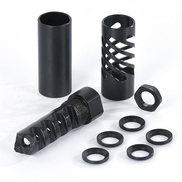 

223 5.56 muzzle device 1/2x28 thread with spiral cut shroud and outer sleeve muzzle brake