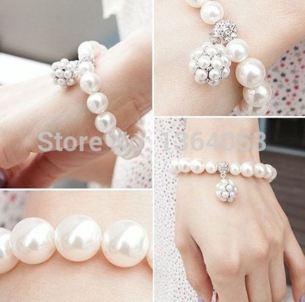 

wholesale-korean version of the new fashion lovely wild strawberry pearl stretch bracelet ball-sz078, Golden;silver
