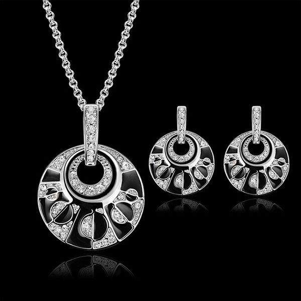 

silver plated jewelry sets fashion retro necklace earrings sets round women jewelry set cal21089i