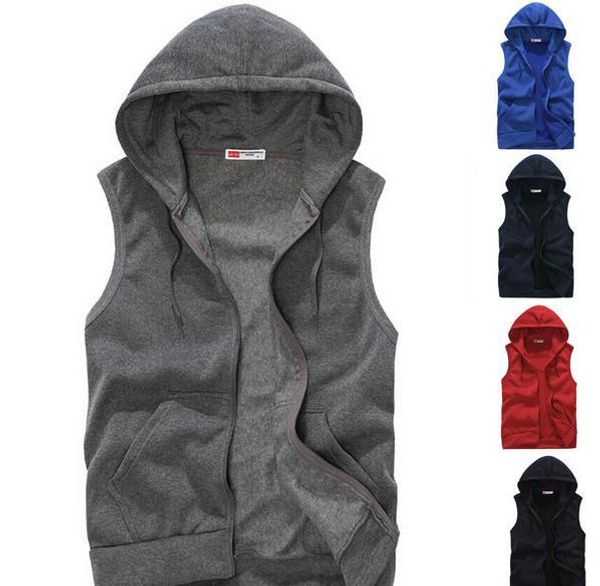 

wholesale-new 2015 mens sleeveless hoodies fashion casual sports 5 colors size m-xxl a36, Black