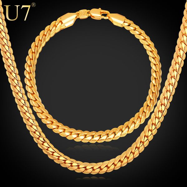 

U7 teampunk cla ic chain et black gun 18k gold ro e gold platinum plated link chain necklace bracelet fa hion men jewelry acce orie, Silver