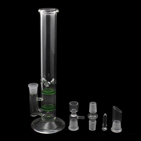 Dos funciones Glass Water Bubblers Bong Shisha Hookah doble panal percolador 18.8mm 11.8 pulgadas Junta Azul Claro Verde