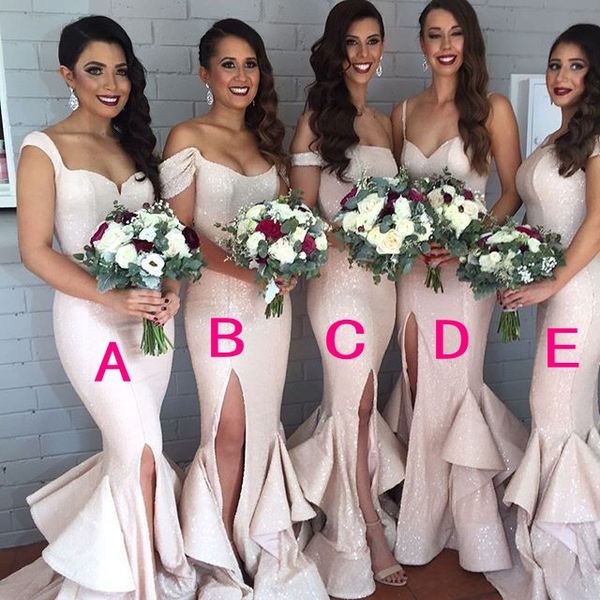 

spaghetti straps bridesmaid dresses side front split sleeveless floor length sweep train bridesmaids dresses prom party gowns custom, White;pink