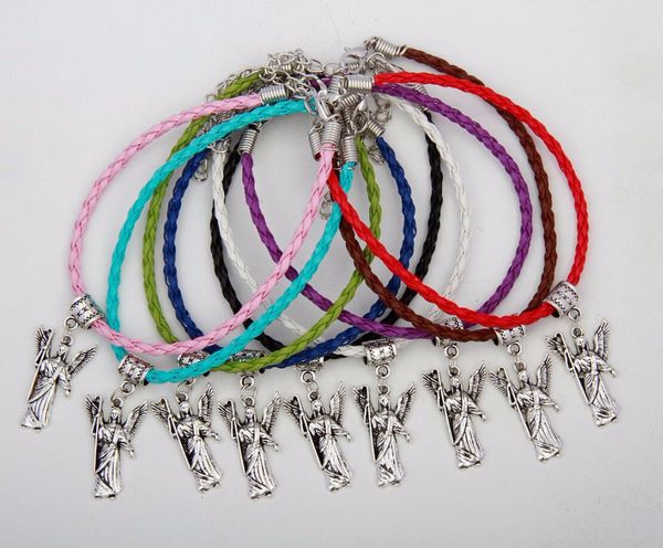 

горячее надувательство 50 шт. винтаж серебряный тростник ангел шарм подвеска смешанный цвет плетеный веревка браслеты ювелирные изделия diy, Golden;silver