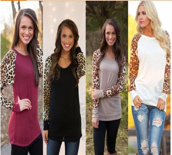 

spring clothing leopard women long blusas autumn printed m-3xl o sleeve t-shirt ladies femininas black white gray neck nlefk