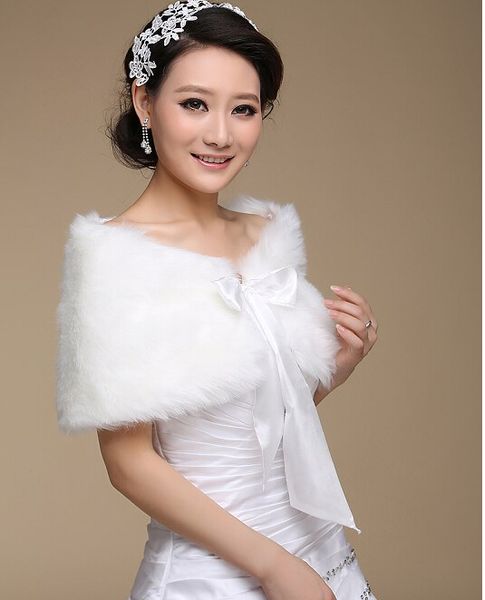 

2016 new arrival tied faux fur bridal jackets white warm winter wedding wrap shawl