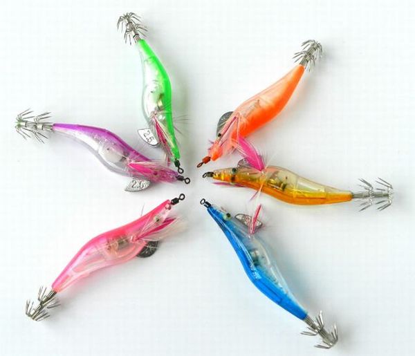 

20pcs 10.5cm/12g 4.1in/0.42oz 2.5# led shrimp squid hook luninous squids jigs ocs hook 6color deepwater high-quality