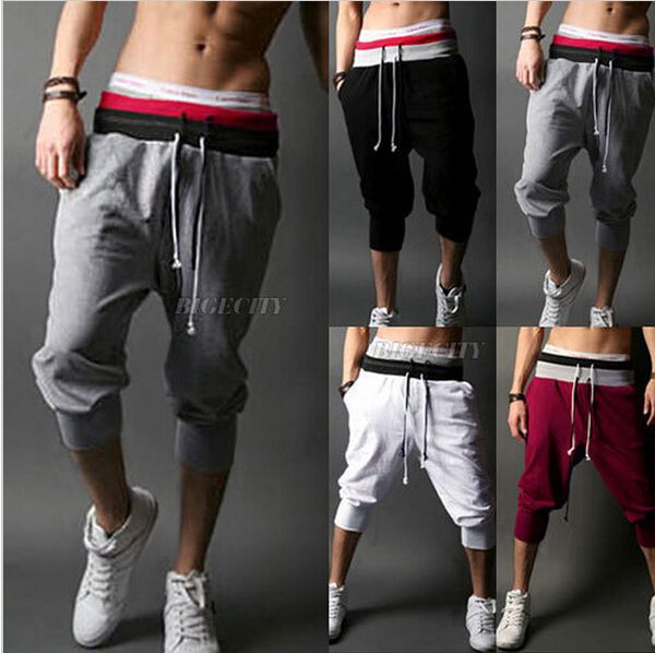 

wholesale- summer style mens harem capri sport athletic baggy gym jogger joggin shorts cotton blends shorts size s-xxl, White;black