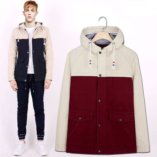 

fall-men's patched jacket 2016 winter new arrival men jacket with hood fashion jacket casual jacket windbreaker clothes 3 color m-3xl, Black;brown