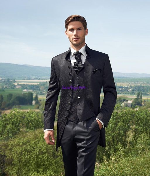 

2016 classic design black pattern groom tuxedos groomaman blazer man normal business suits (jacket+pants+vest+tie) no:1142, Black;gray