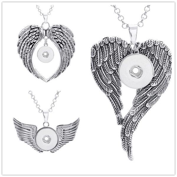 

vintage noosa metal 18mm snap button necklace angel's wings pendant ginger snap button jewelry for women, Silver