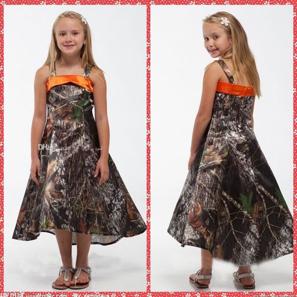 

spaghetti strap a-line camo flower girls dresses tea-length toddler pageant party gowns 2015 fashion custom spring summer kids children, White;blue