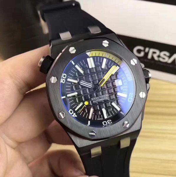 

новый высокое качество бренда часы 42 мм diver 15703st.oo.a002ca.01 сапфировое стекло черный циферблат автоматический резиновый ремешок мужс, Slivery;brown