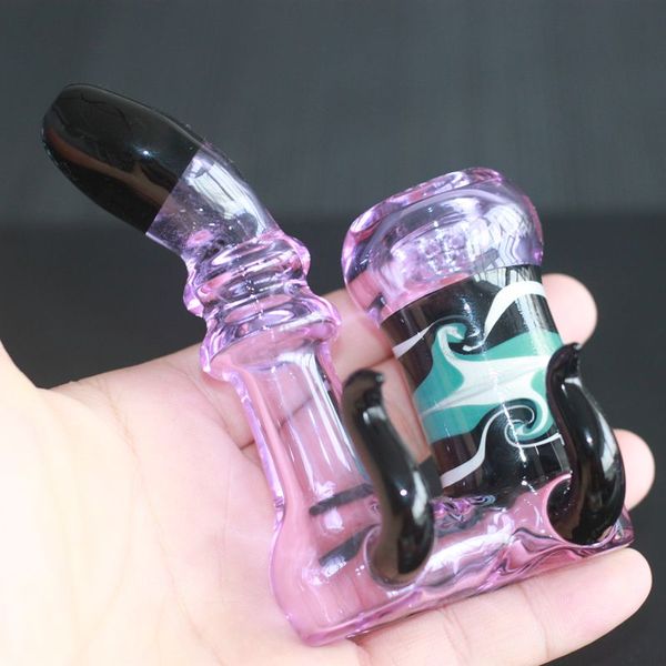 Individualização De Vidro Bongo Roxo com 2 antena preta bubbler borbulhador de água De Vidro colorido fumar bubbler queimador de óleo Manual de sopro