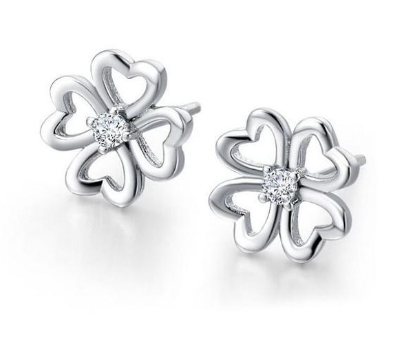 2015 gioielli di moda orecchini in argento sterling 925 con orecchino classico in cristallo bianco a forma di fiore splendente per le donne
