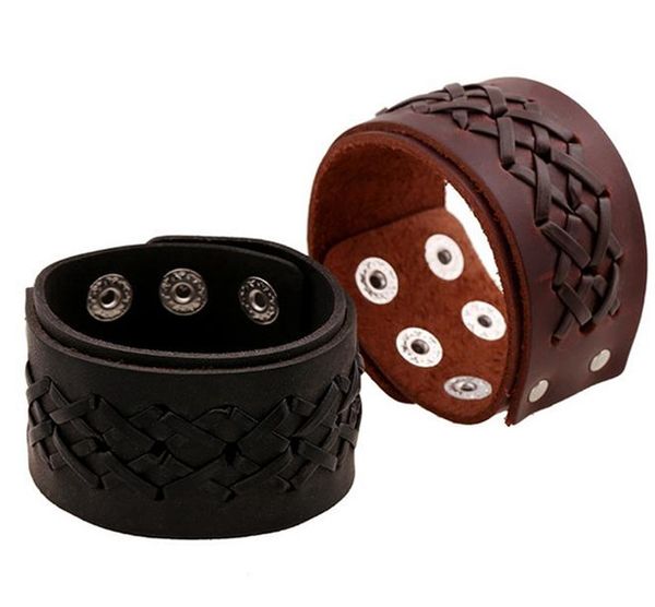 

подлинная воловьей кожи кожаные браслеты мужчины женщины панк манжеты широкие браслеты браслет любовника браслет хороший ювелирные изделия p, Golden;silver