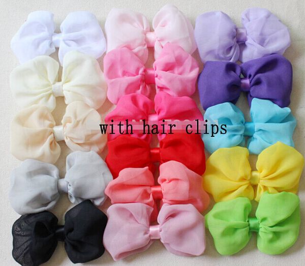 4 POLLICI/20 pz capelli del bambino chiffon Bowknot tornante ragazze archi dei capelli Shabby Chic archi 16 colori scelgono shipp gratuito