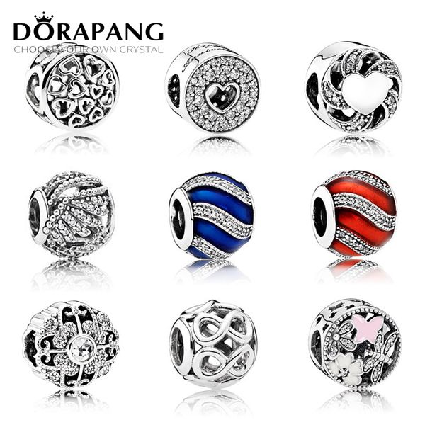 DORAPANG 100% Argento 925 Piercing cuore vuoto di cristallo fascino Bead braccialetto adatto DIY braccialetto Il commercio all'ingrosso della fabbrica