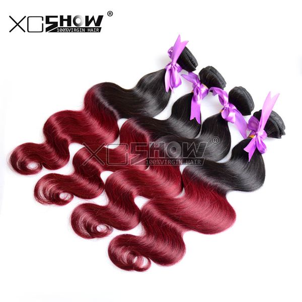 Burgundy Brazilian Virgin Hair Weave Malaysian Body Wave 99j Ombre